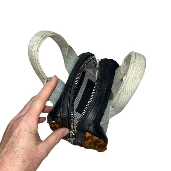 Alexander Wang Chambray denim Leopard pony STUDDED leather mini barrel bag - Picture 9 of 9